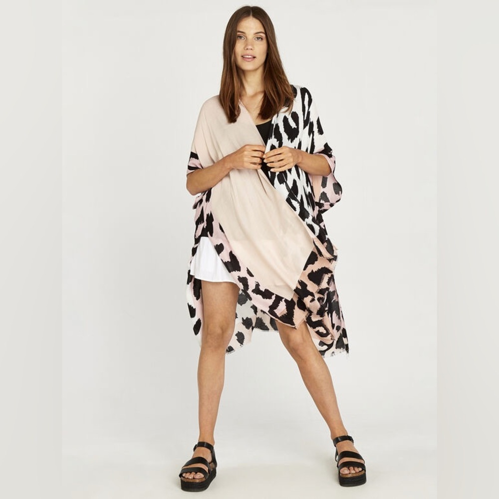 Modena Color Block Animal Print Kimono Coverup
